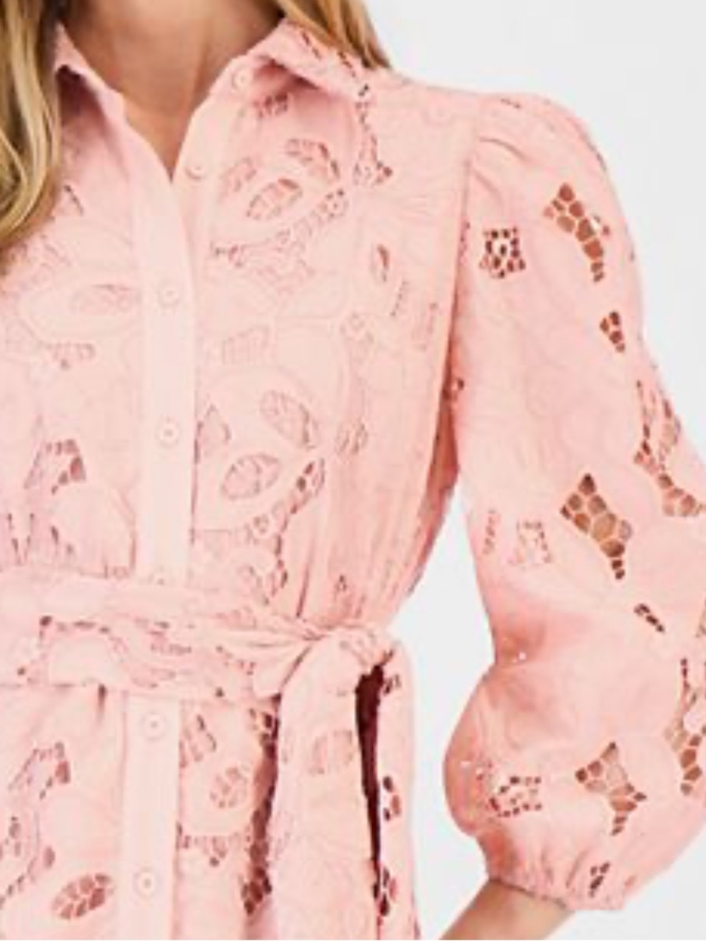 Anne Klein Pink Eyelet Shirt Dress with Tie Waist